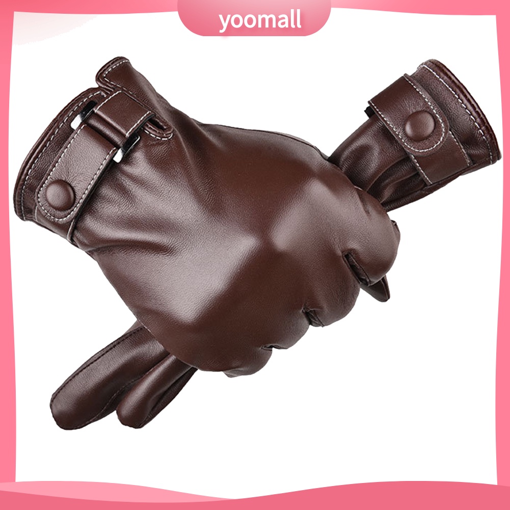 [YM] Găng Tay Giả Da Màu Trơn Dùng Được Màn Hình Cảm Ứng Dành Cho Nam Vào Mùa Đông