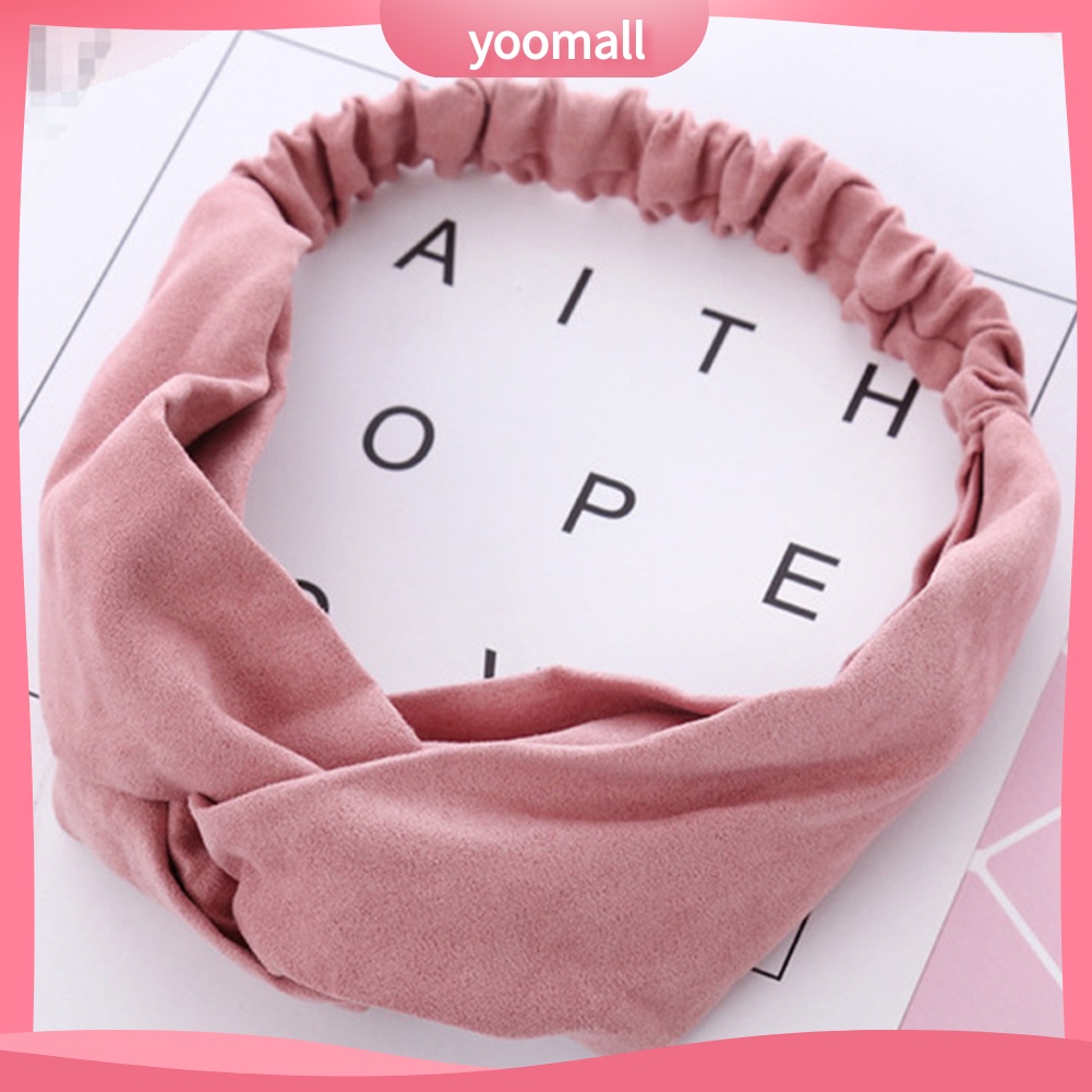 Băng Đô Thắt Nút Chéo Bằng Da Lộn Mềm Co Giãn Màu Trơn Phong Cách Vintage Dành Cho Nữ