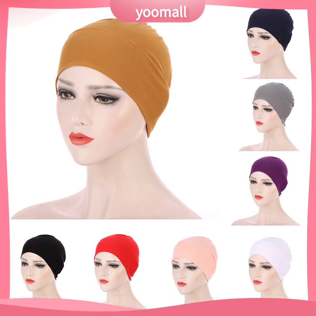 Mũ Turban Trùm Đầu Co Giãn Màu Trơn Cho Nữ