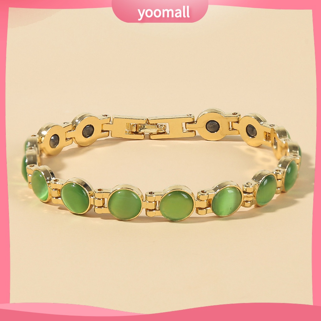 [YM] Vòng Tay Đá Mắt Mèo Mạ Vàng Giảm Mệt Mỏi Thời Trang Hàng Ngày