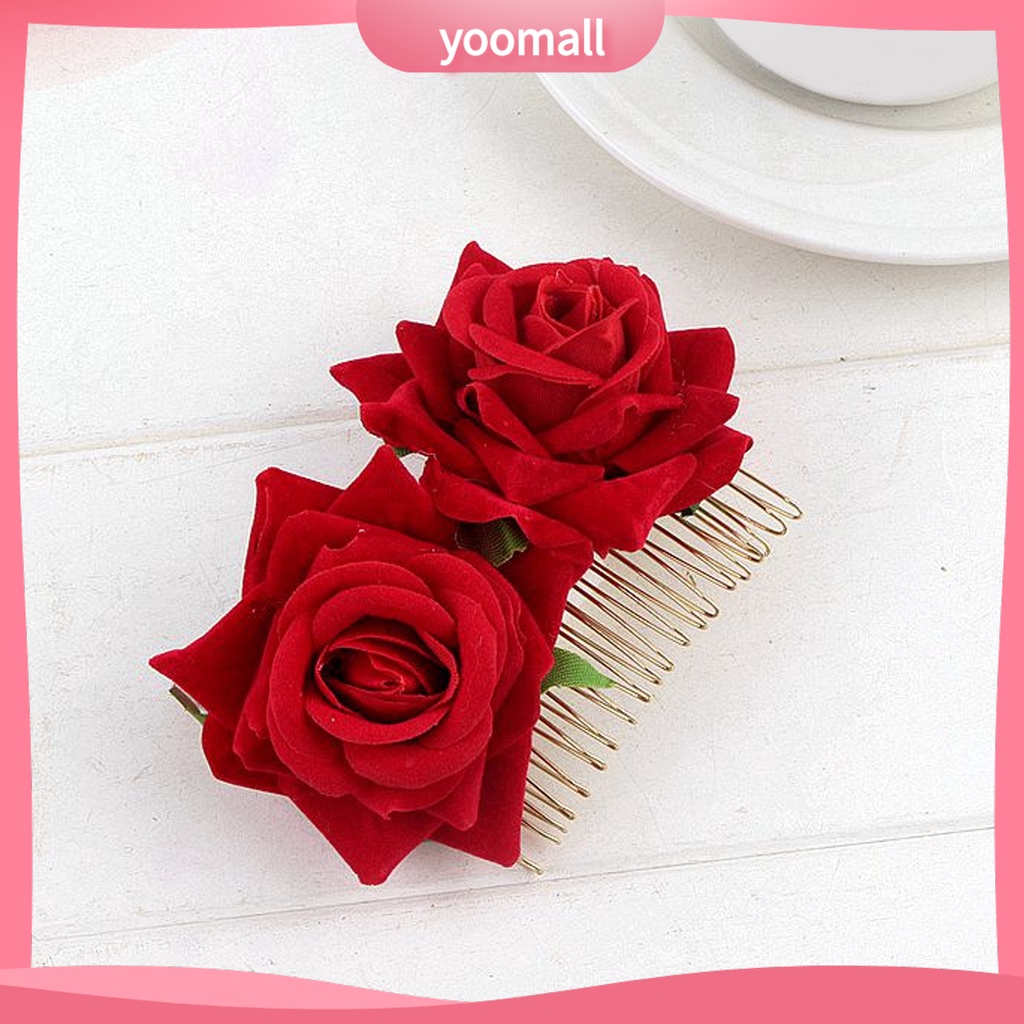 Lược Cài Tóc Răng Nhọn Đính Hoa Hồng Thật Chống Trượt Trang Trí Tiệc Cưới