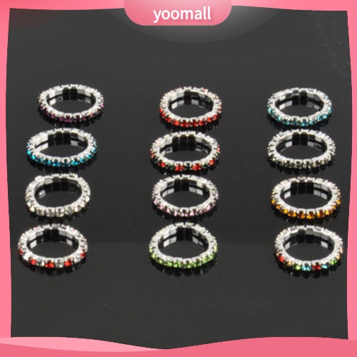 Set 12 Nhẫn Đeo Ngón Chân Co Giãn Đính Đá Pha Lê Nhiều Màu Charms