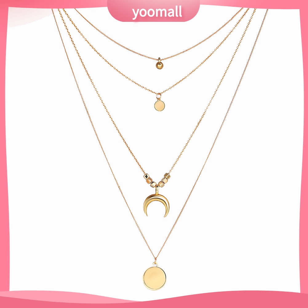 Vòng Cổ Choker 4 Lớp Mặt Hình Mặt Trăng Phong Cách Cổ Điển Dành Cho Nữ