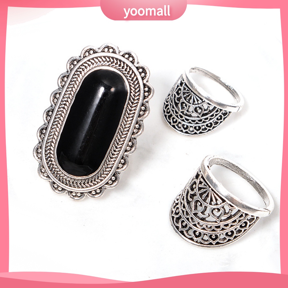 Bộ 3 Nhẫn Đính Đá Phong Cách Vintage Thời Trang Dành Cho Nữ