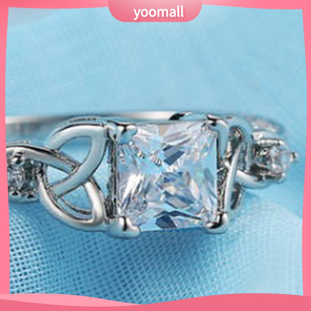 [YM] Nhẫn Đính Kim Cương Nhân Tạo Mạ Điện Không Gây Dị Ứng Trang Sức Hình Vuông Họa Tiết Hoa Sang Trọng Cho Nữ Dự Tiệc