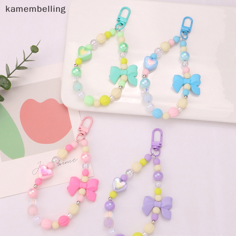 Kamembelling Móc Chìa Khóa Dạng Hạt Nhiều Màu Sắc Mặt Hình Nơ Trái Tim Mạ Điện Trang Trí Túi Xách Tai Nghe