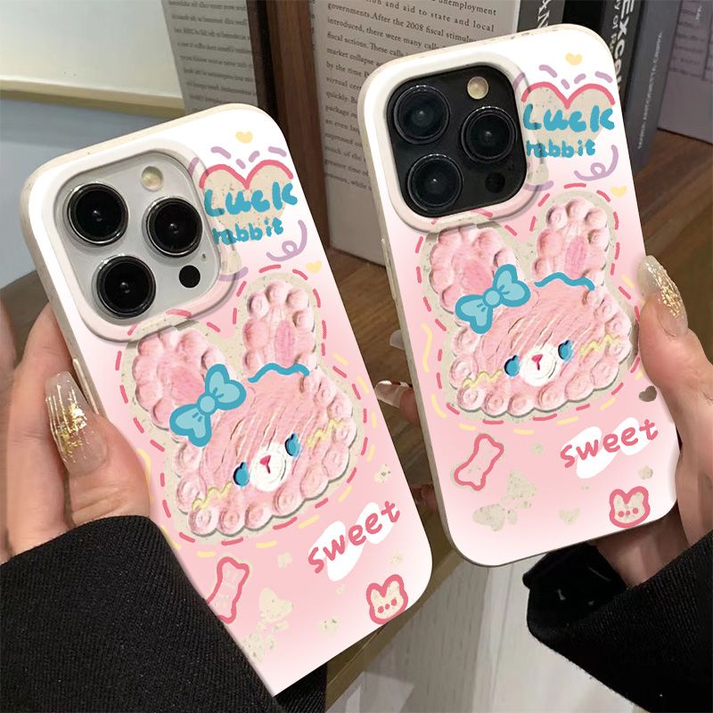 Ốp Điện Thoại Mềm Chống Sốc Đính Kẹp Tóc Hình Thỏ Hồng / Xanh Dương 138p 7In14Promax iPhone12 11 JOU8