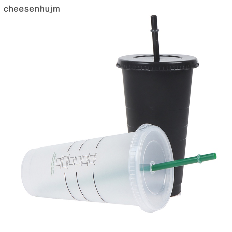 Cốc Uống Cà Phê Bằng Nhựa Có Nắp Đậy Và Ống Hút Thay Đổi Màu Sắc