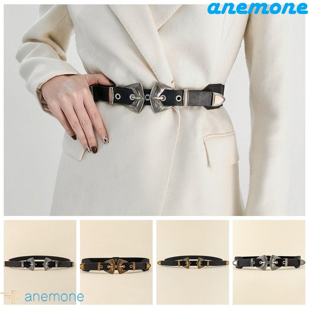 ANEMONE Thắt Lưng Hai Khóa Kim Loại Co Giãn Phong Cách Hàn Quốc Cá Tính
