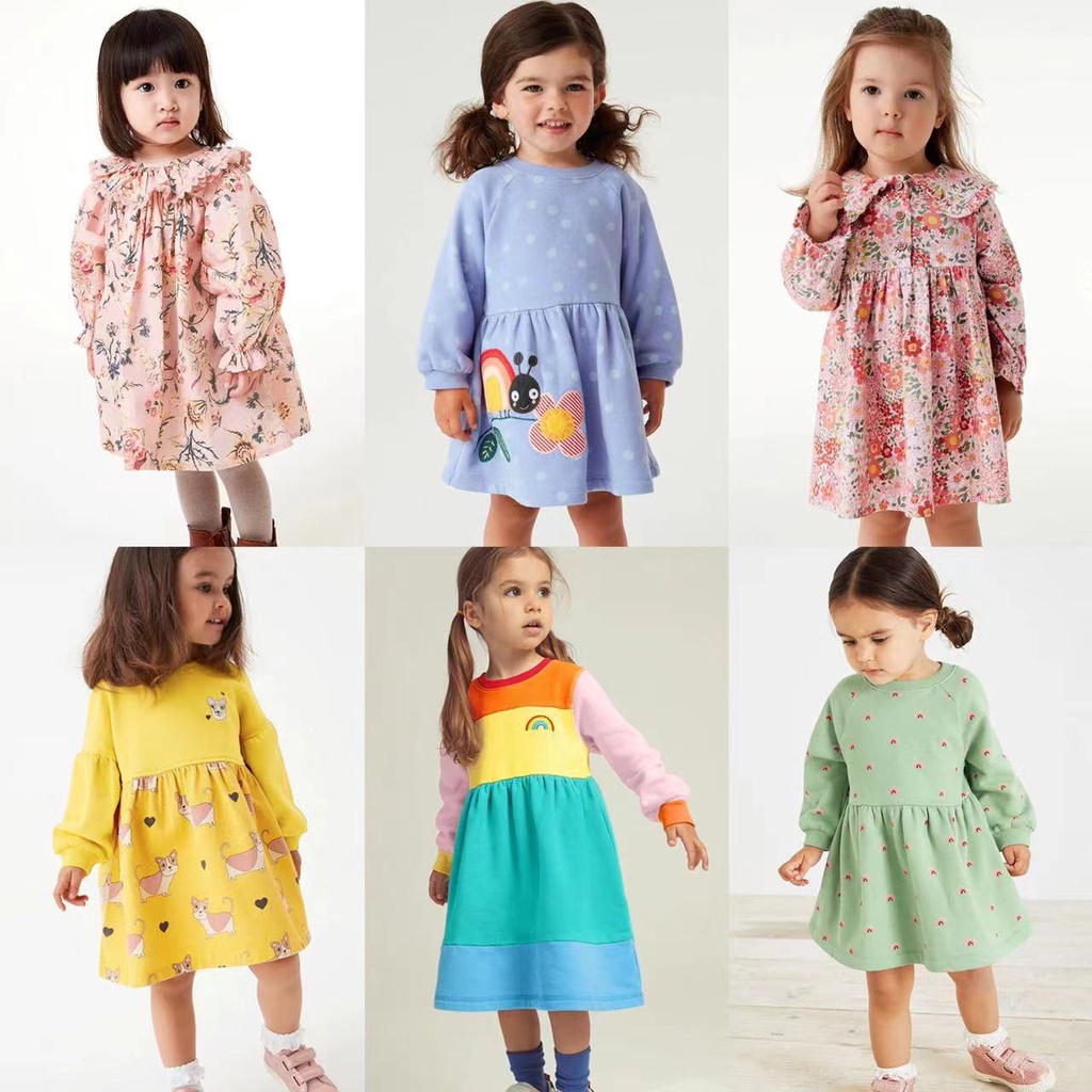 Đầm Cotton Thuần Khiết Dài Tay Thêu Hình Dễ Thương Phong Cách Âu Mỹ Mùa Thu Dành Cho Bé Gái