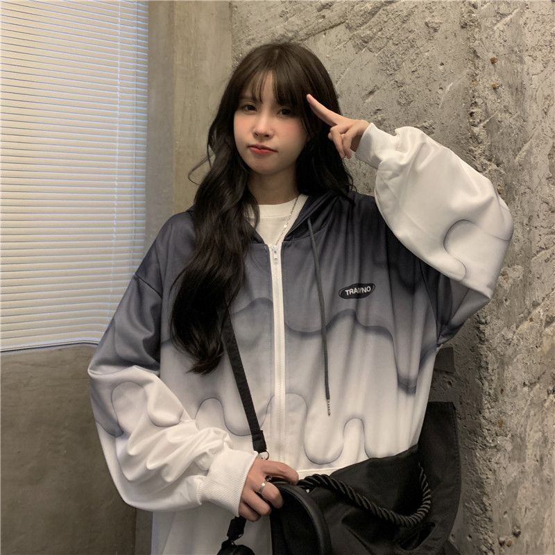 Áo Khoác Bóng Chày Mỏng Dáng Rộng Màu Gradient Thời Trang Xuân Thu Cá Tính Cho Nữ