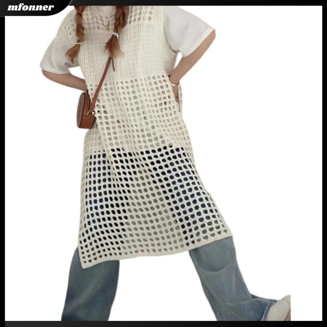 Đầm Dài Dệt Kim Sát Nách Cổ Tròn Màu Sắc Đơn Giản Cho Nữ