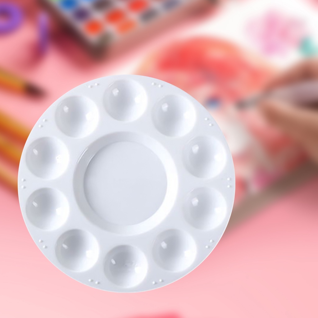 Khay Nhựa Tròn 17cm 10 Lỗ Đựng Phấn Màu Trắng Trơn Mịn Cho Học Sinh