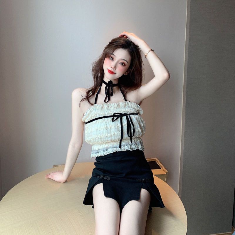 Áo Ống Ngắn Không Dây Hở Lưng Phối Ren Phong Cách Ngọt Ngào Phong Cách Mới Dành Cho Bạn Nữ