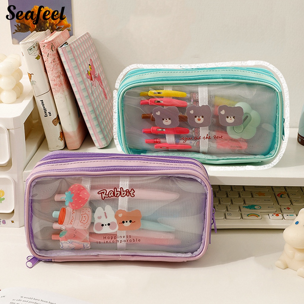Túi Đựng Bút Bằng PVC Chống Nước Chống Bụi Họa Tiết Hoạt Hình Dễ Thương