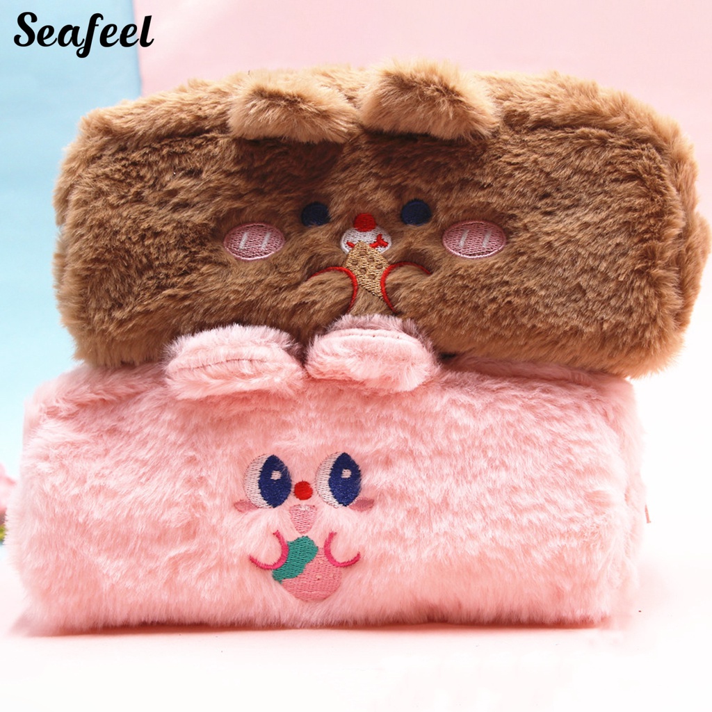 Túi Đựng Bút Bằng Vải Bông Sức Chứa Lớn Thiết Kế Hoạt Hình Dễ Thương Thoải Mái Có Khóa Kéo Cho Học Sinh