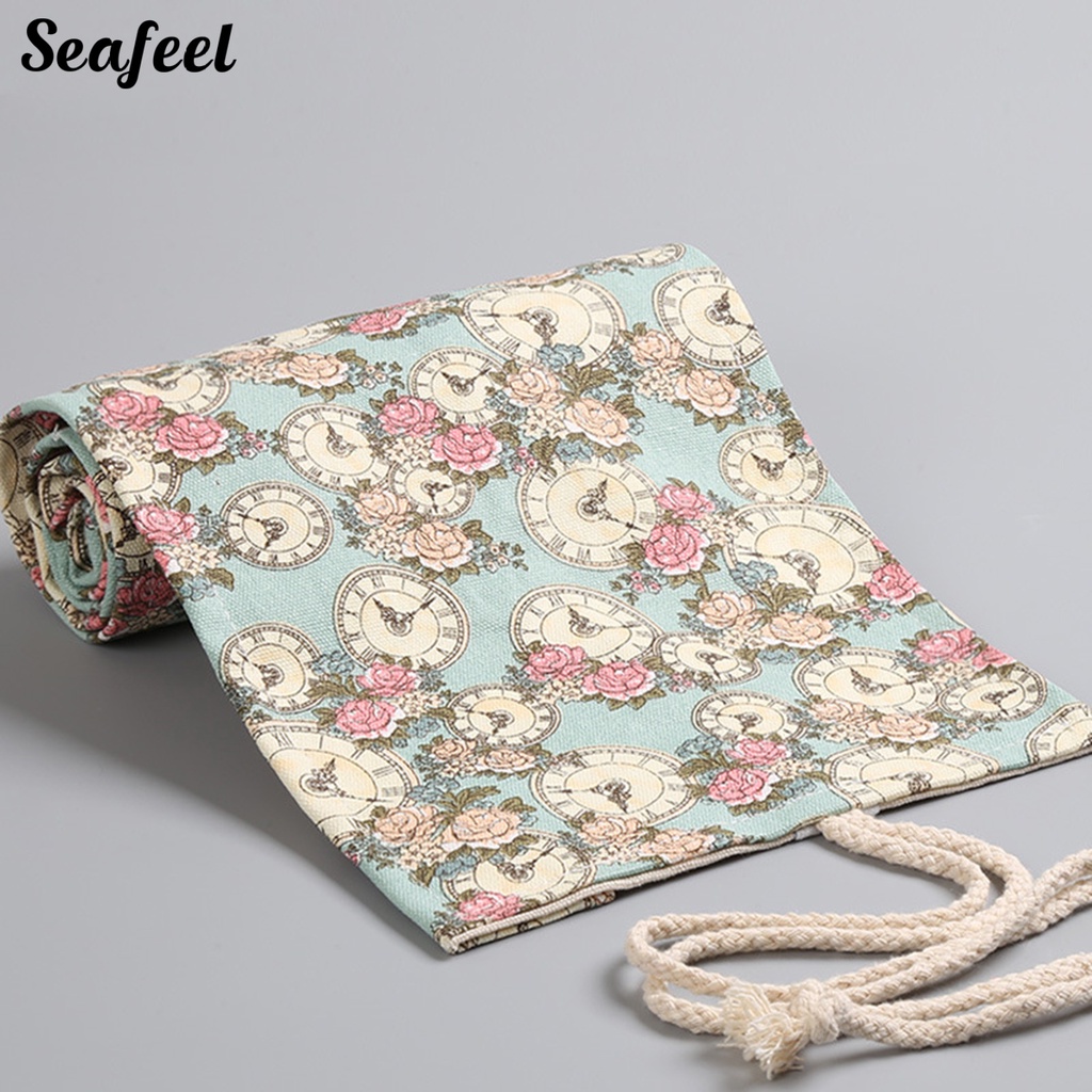 Túi Cuộn Đựng Bút Bằng Vải Canvas 12 / 24 / 36 / 48 / 72 In Hình Hoa Hồng