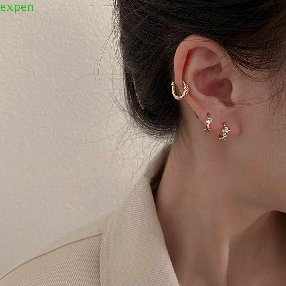 EXPEN Khuyên Tai Nữ Trang Dáng Tròn Tạo Hình Độc Đáo