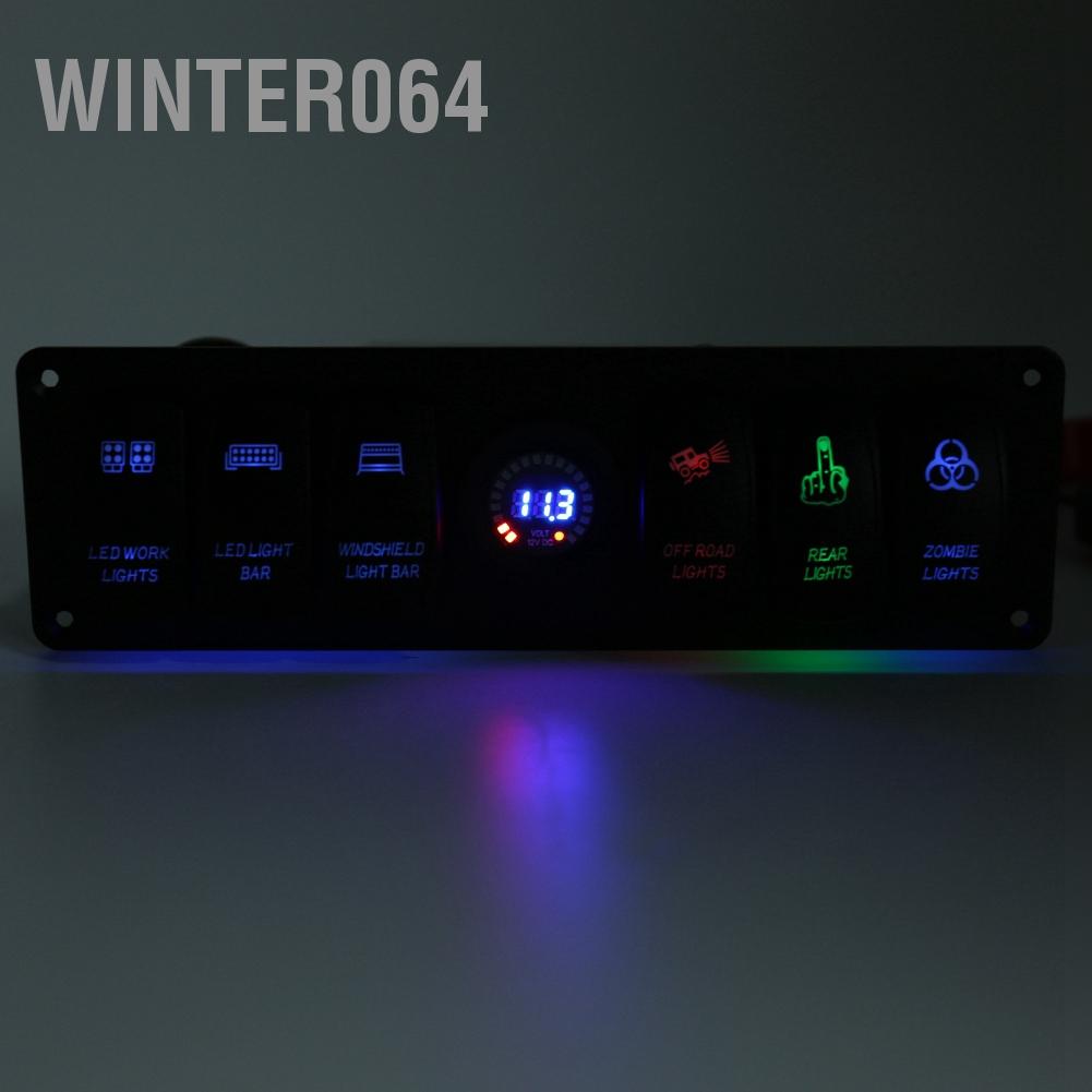 Winter064 6 Gang Toggle Rocker Switch Panel Vôn kế LED đầy màu sắc cho RV Car Marine Boat
