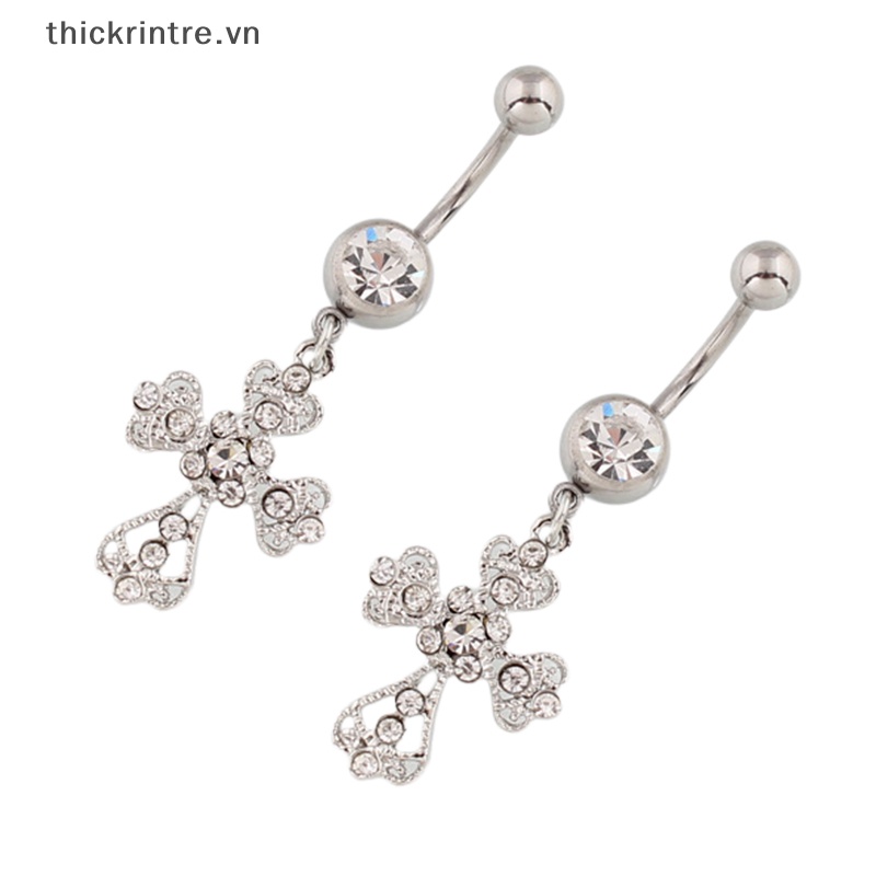 Khuyên Rốn Bằng Thép Không Gỉ Hình Thánh Giá Đính Đá Quyến Rũ Cho Nữ