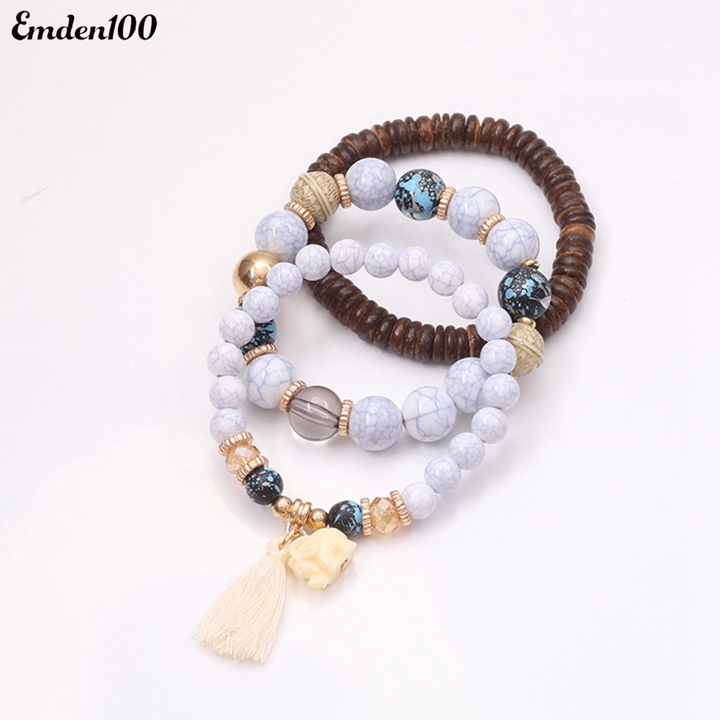 Set 3 Vòng Tay Chuỗi Hạt Gỗ Thời Trang Cho Nữ