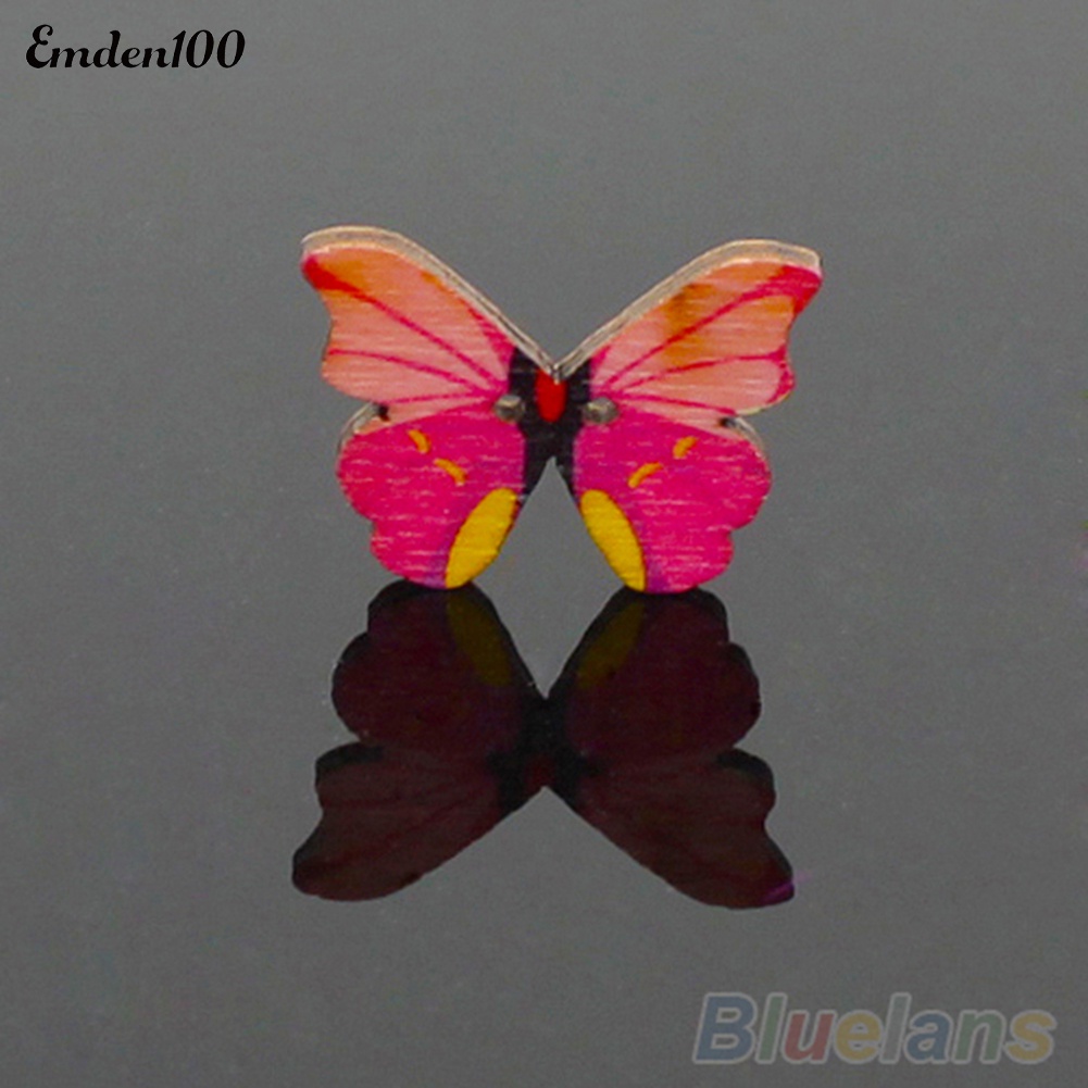 Set 50 Nút Gỗ 2 Lỗ Hình Bướm Nhiều Màu Sắc