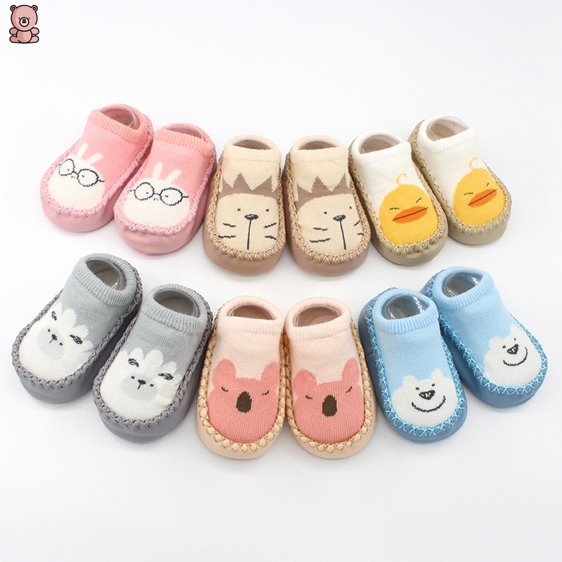 Giày Vớ Cotton Da Đế Mềm Chống Trượt Họa Tiết Hoạt Hình Xinh Xắn Cho Bé Sơ Sinh JP3VN