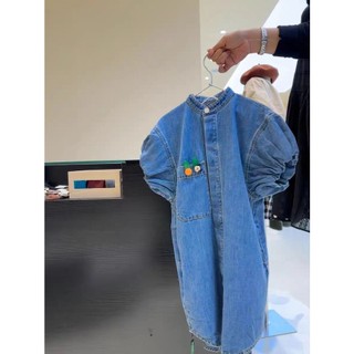 Đầm denim tay phồng màu xanh dương thời trang mùa hè cho bé gái