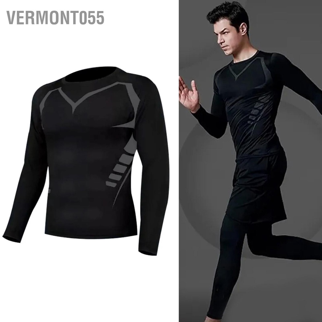 Vermont055 Áo tập thể dục cho nam Bó sát tay dài nhanh khô thao ngoài trời Chạy bộ Quần áo