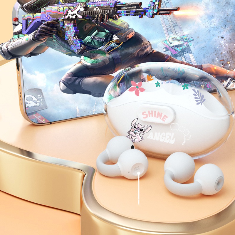 Tai Nghe Không Dây Bluetooth 5.3 XD06 Dạng Kẹp Trong Suốt Hình Disney Dễ Thương Giảm Tiếng Ồn Hình Gấu Dâu Tây Gấu Lotso Mickey Minnie Stitch Thiên Thần Pin