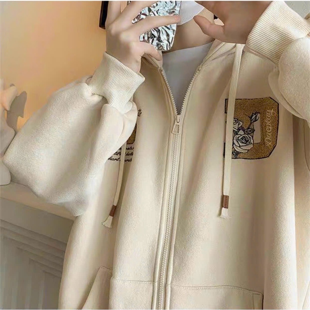 Áo Khoác Hoodie Zip Nam Nữ Logo Thêu 28D Cực Xinh Form Rộng Unisex Phong Cách Sành Điệu