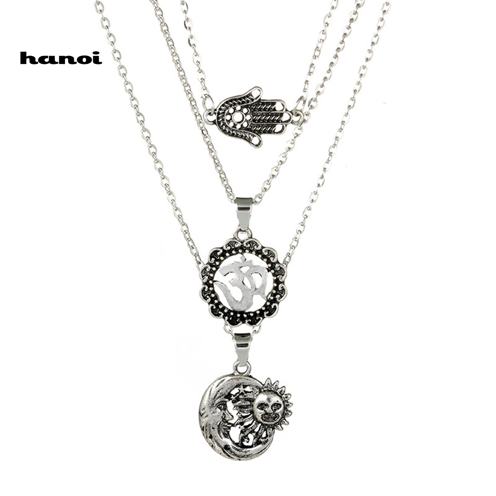 Vòng cổ NhiềU LớP HìNh BàN Tay Fatima MặT Trăng Ngôi Sao ThờI Trang Cho Nữ