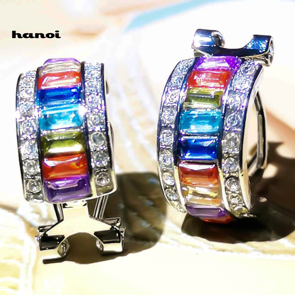 1 Khuyên Vành Tai Chữ Nhật Đính Đá Nhân Tạo Thời Trang