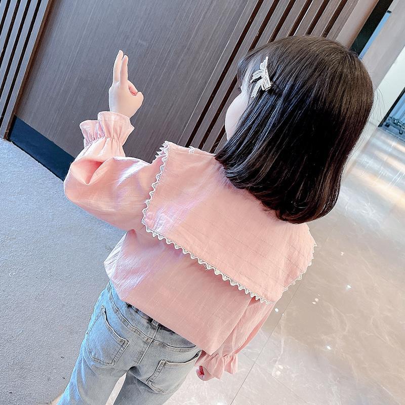 Áo Ren Tay Dài Màu Sắc Trơn Phong Cách Hàn Quốc Dành Cho Bé Gái