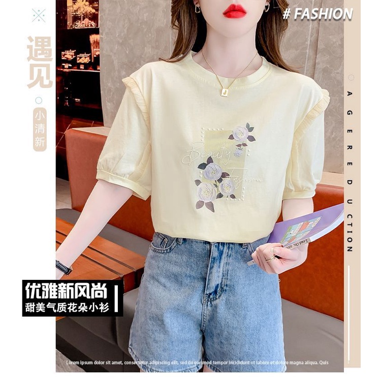 Áo Thun 100% Cotton Tay Ngắn Cổ Tròn Dáng Rộng Thời Trang Mùa Hè Phong Cách Phương Tây Dành Cho Nữ
