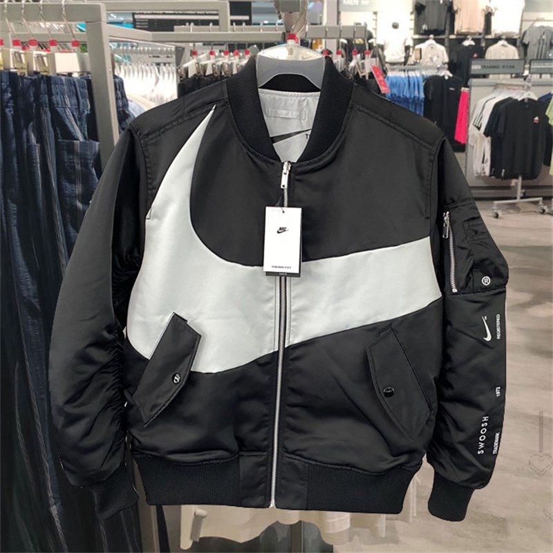 Áo Khoác Bóng Chày Cotton Cổ Đứng Hai Mặt Thêu Logo NlKE Thời Trang Unisex