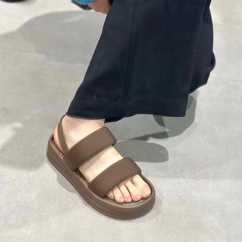 MUCHAO Dép Sandal Đế Bằng Dày Dặn Thắt Nơ Xinh Xắn Thời Trang Cho Nữ