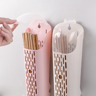  Hộp đựng muỗng đũa có nắp đậy dán tường chắc chắn Ống đựng đũa có nắp đậy chống bụi côn trùng tích hợp móc treo SUNNY 