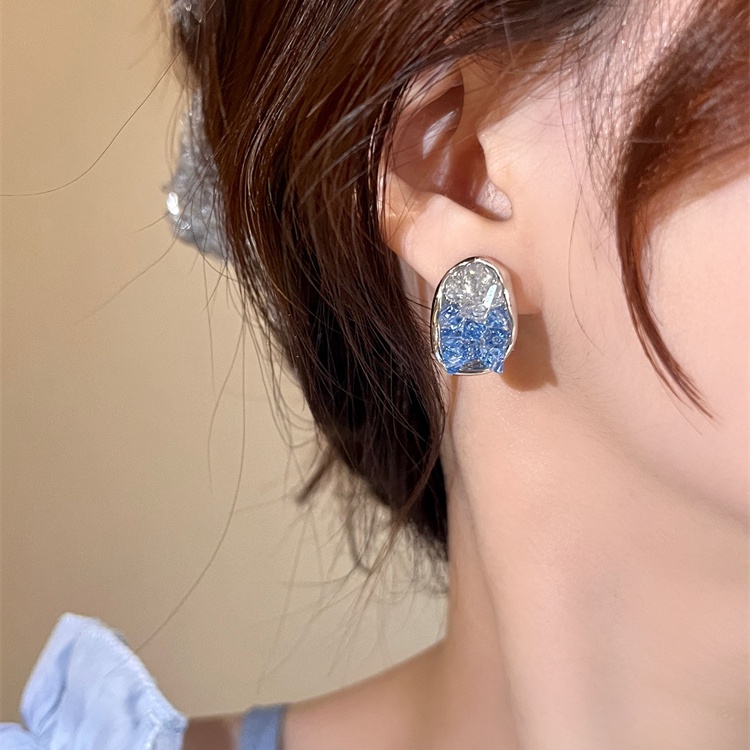 Bông Tai Pha Lê Xanh Dương Lấp Lánh Sang Trọng Thời Trang Cho Nữ