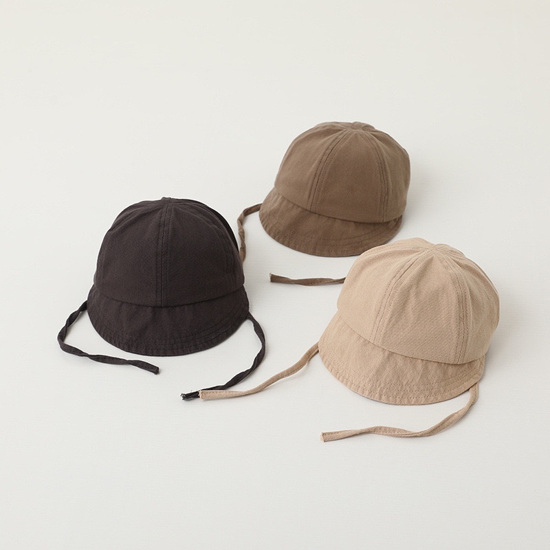 Nón Vành Cotton Mềm Mại Màu Trơn Chống Gió Có Dây Thừng Kiểu Hàn Quốc Cho Bé