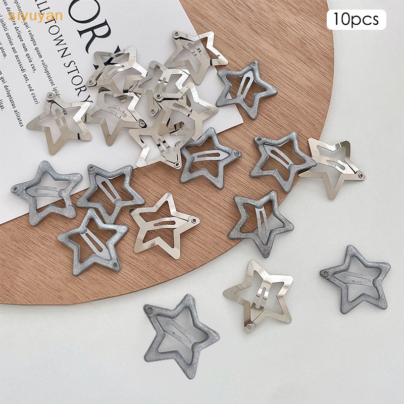 Set 10 Kẹp Tóc Hình Ngôi Sao 3cm Bằng Kim Loại Màu Bạc Phong Cách Ngọt Ngào Cho Bé Gái VN