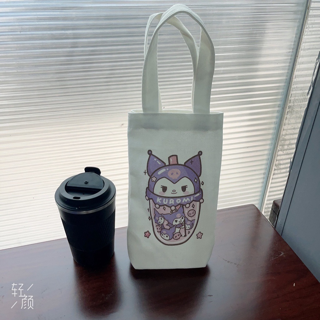 SANRIO Bộ Túi Canvas Đựng Bình Nước In Hoạt Hình Dễ Thương