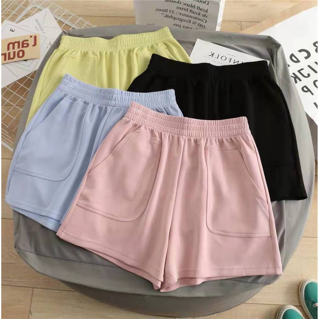 Quần Short Thể Thao Vải cotton Mỏng Lưng Cao Ống Rộng Màu Trơn Thời Trang Mùa Hè 2022 Mới Phong Cách Hàn Quốc Cho Nữ