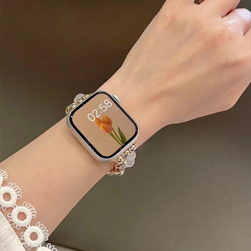 Dây Đeo Chuỗi Hạt Bằng Kim Loại Cho Đồng Hồ Thông Minh Apple watch series 8 7 6 5 4 se 3 44mm 42mm 40mm 49mm 45mm 41mm 38mm
