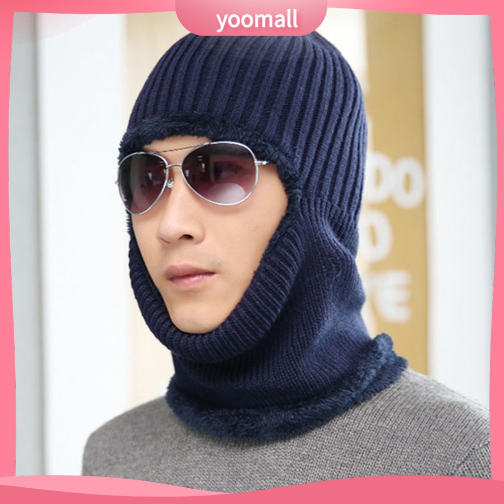 Mũ Beanie Dệt Kim Lót Lông Cừu Dày Dặn Giữ Ấm Mùa Đông Chống Lạnh Không Vành Co Giãn Thoải Mái