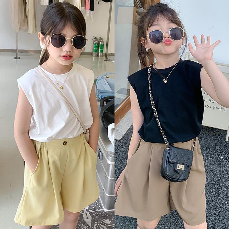 Áo Thun Cotton Không Tay Màu Trơn Phong Cách Hàn Quốc Nhật Bản Mới 2023 Cho Bé Gái