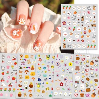 Miếng dán trang trí móng tay 3d tự dính họa tiết thỏ / cà rốt / gấu hoạt hình dễ thương