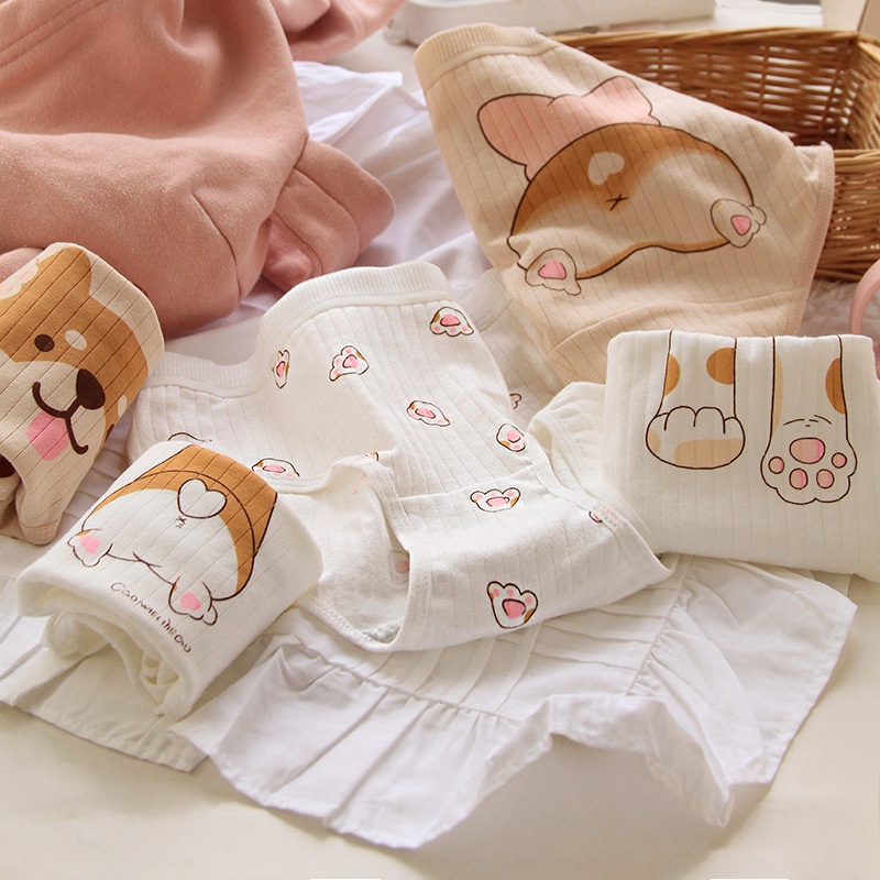 Quần Lót Cotton Nguyên Chất Cỡ Lớn In Hình Chú Chó Corgi Dễ Thương Cho Nữ