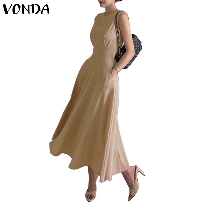 Đầm Chữ A Sát Nách Cổ Tròn Có Túi Hông Phong Cách Hàn Quốc Cho Nữ