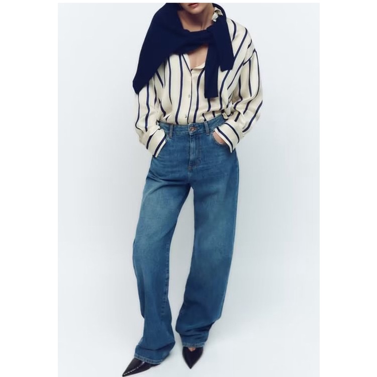 Áo Sơ Mi Zara Vải Satin Dáng Rộng Kẻ Sọc Cá Tính2068402